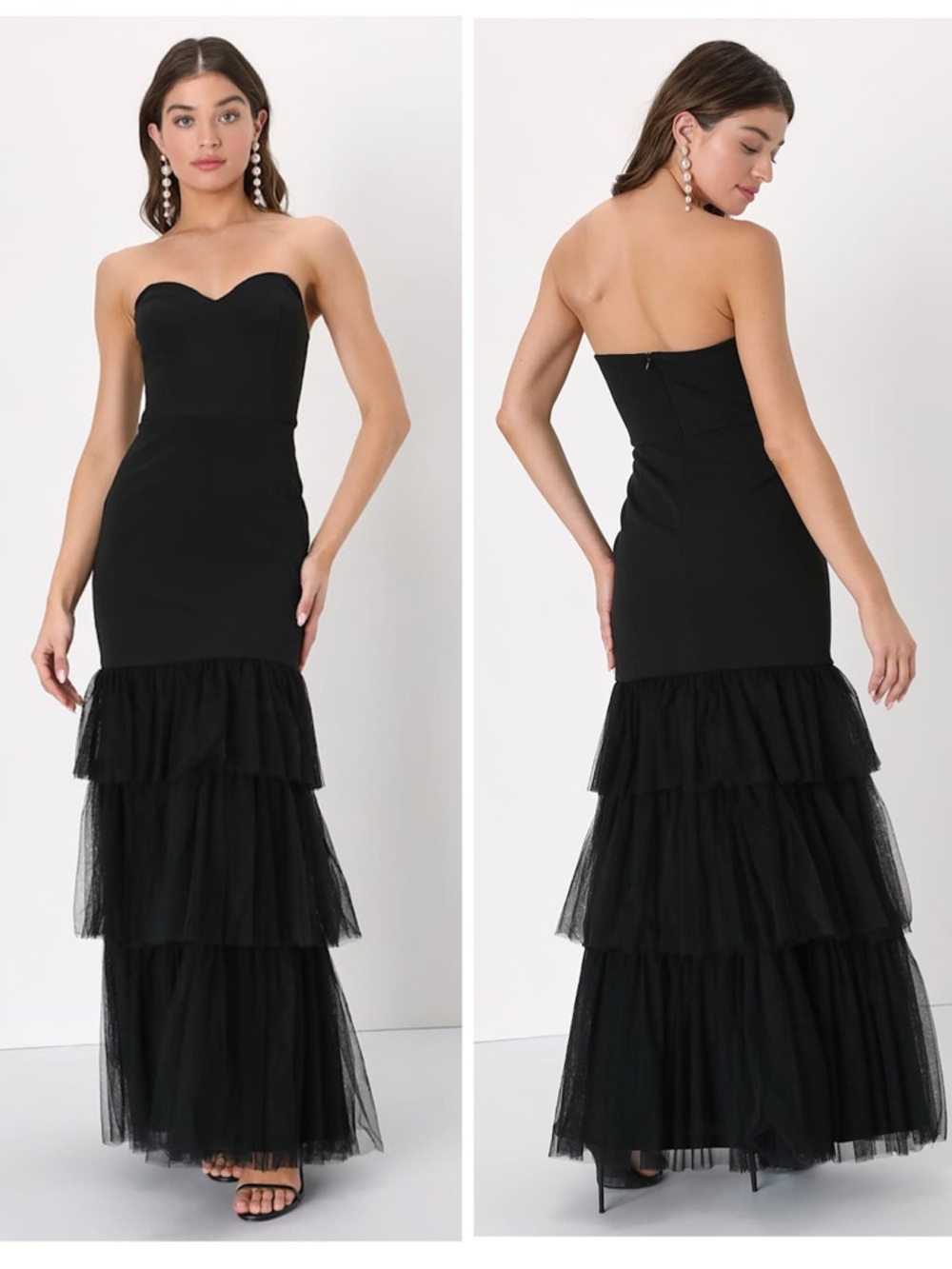 Lulus Dramatic Fanatic Black Strapless Tulle Trumpet Maxi Dress Size Small NWT